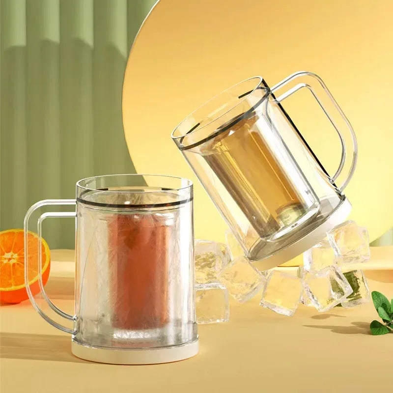 Double Wall Gel Frosty Freezer Ice Mugs Beer Mug with Handles Transparent Whiskey Glasses for Bar Outdoor Drinking Glasses