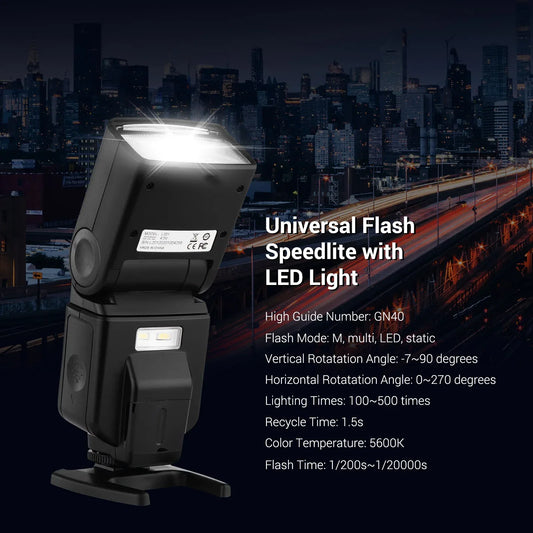 Andoer Universal Flash Speedlite GN40 Adjustable LED Fill Light On-camera Flash for Canon Nikon Olympus Pentax DSLR Cameras