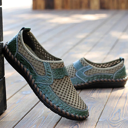 2025 Summer Shoes Men Loafers Mesh Breathable Flat Non-slip Mens Casual Shoes Brand Footwear Plus Size 45 Black Green Blue D328