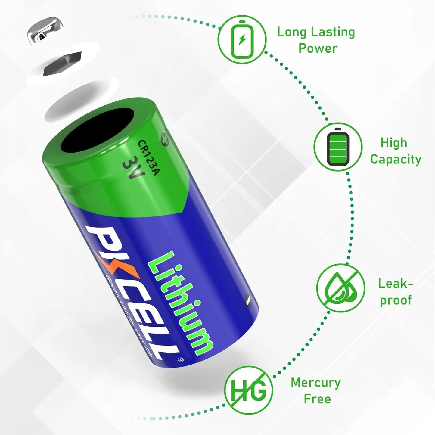 48PC PKCELL CR123A 3V Battery CR17345 Lithium Non-rechargable Batteries V123 KL123LA CR123R DL123A 3 Volt Lithium Pile Battery