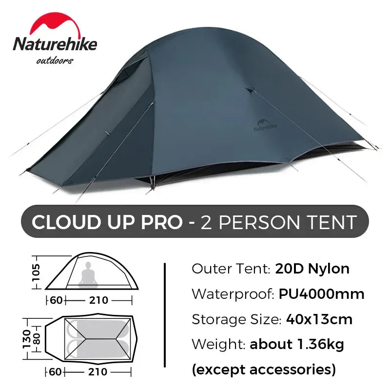 Naturehike Upgraded Cloud Up 2 Person Tent Outdoor Camping Tent Ultralight Waterproof Tent Free Standing Hiking Backpacking Tent