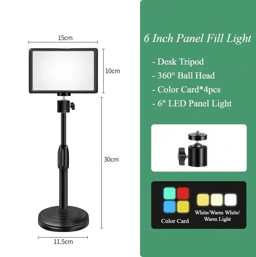 6" LED Photography Light Panel with Stand | RGB Filters, Adjustable for Studio & Live Streaming