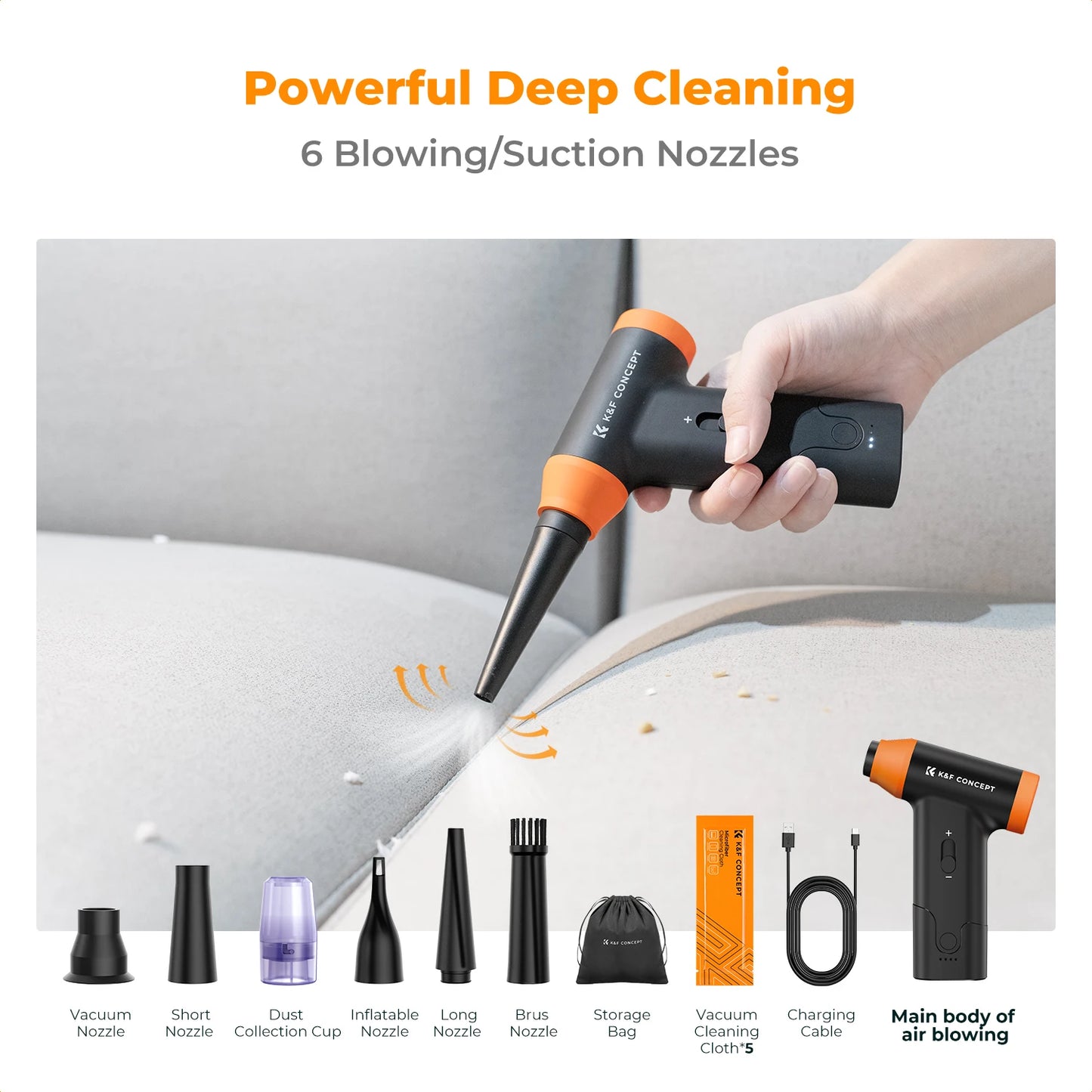 K&F CONCEPT Electric Air Duster Cordless Compressed Air Blower Suction for Computer,PC,Laptop Keyboard,Car,Camera Dust Cleaner