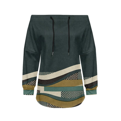 Trendy Off-Shoulder Sweatshirts with Striped & Polka Dot Patterns Drawstring Casual Loose-Fit Top for Women Casual Streetwear