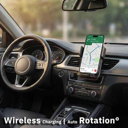 Car Phone Charger Phone Holder 15W Wireless & Wired Charger Auto Sensing One-Touch Release and Rotation Qi FCC ROHS Certified