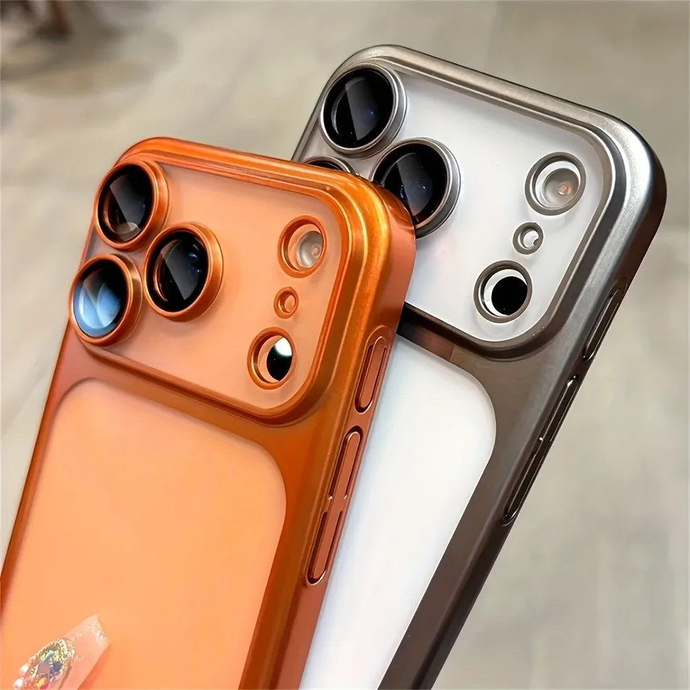 Luxury Plating Matte Hard PC Phone Case for iPhone 17 Air 16 15 14 13 ProMax Camera Lens Film Protector Frosted Shockproof Cover