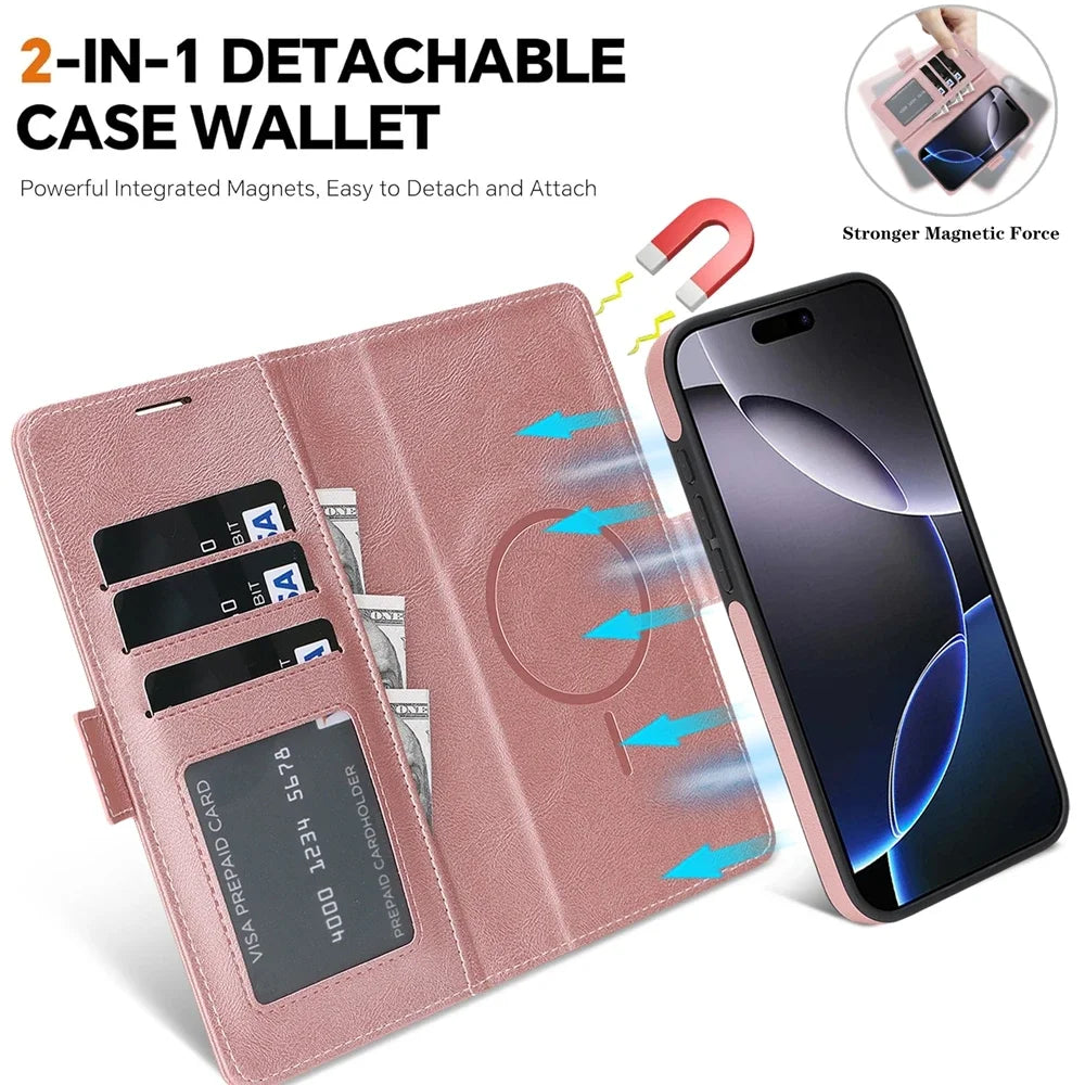 2 in 1 Magsafe Wallet Case For iPhone 17 Promax Air 16 Pro Max 15 Plus 14 13 12 iphone17 Cards Slot Leather Flip Phone Cover