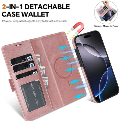2 in 1 Magsafe Wallet Case For iPhone 17 Promax Air 16 Pro Max 15 Plus 14 13 12 iphone17 Cards Slot Leather Flip Phone Cover