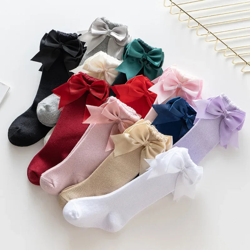 Winter Autumn Kids Knee High Socks Baby Girls Cotton Socks Big Bow Soft Toddlers Princess Children Long Socken For 0-5Years