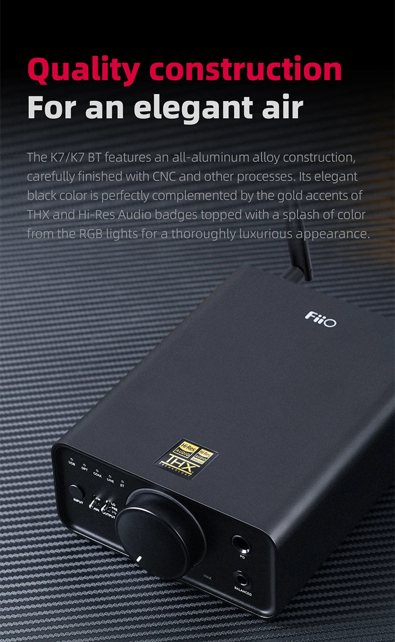 FiiO K7/K7BT  Balanced HiFi DAC Headphone Amplifier AK4493S*2, XMOS XU208 PCM384kHz DSD256,USB/Optical/Coaxial/RCA Inputs