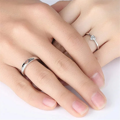 New Zircon Heart Matching Ring For Women Men Set Forever Endless Love Wedding Rings Couple Charm Valentine's Day Jewelry Gifts