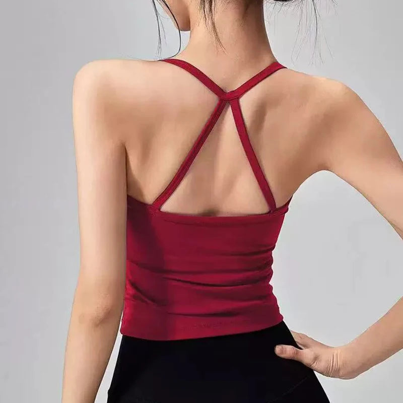 Women's Yoga Sports Fitness Vest, Pilates Running Bra, Thin Belt, Professional Training Underwear, Chest Mat, Fitness Gear