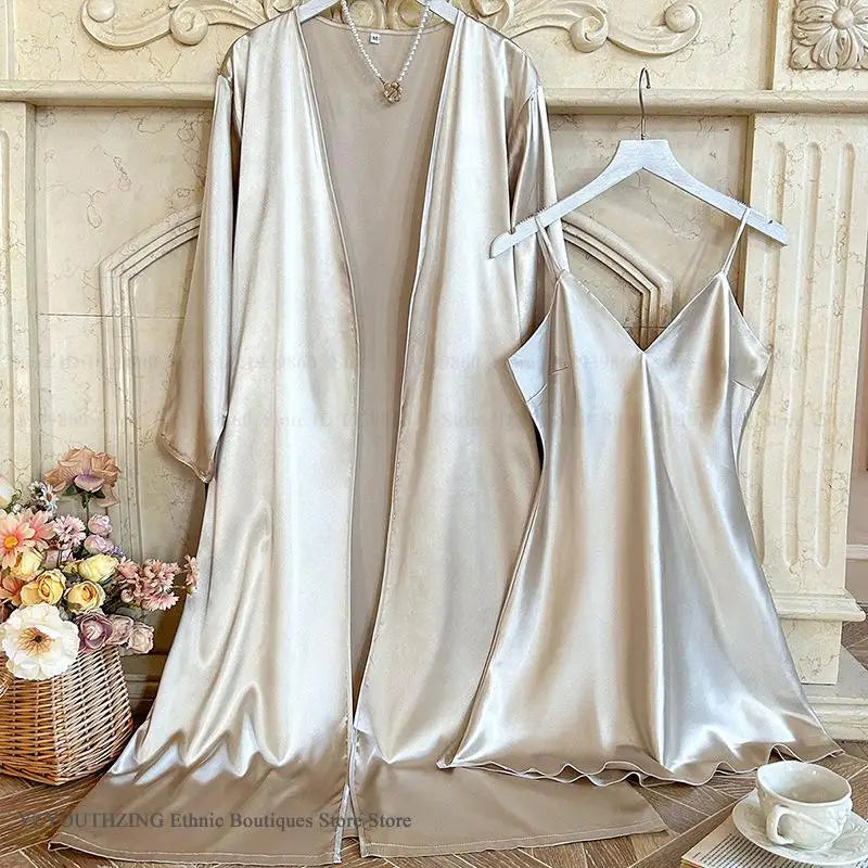 Bride Wedding Robe Dress Suit Women Rayon Bathrobe Gown Sleep Set Summer Homewear Sleepdress Casual Kimono Sleepwear Nightgown ﻿