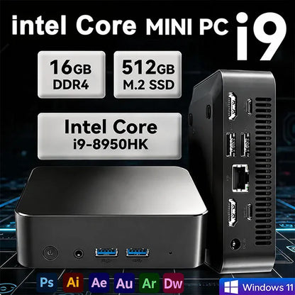 2026 Powerful Mini PC Intel Core I9-8950HK I3-6100 16GB DDR4 1TB SSD Windows 11 WiFi 6 BT5.2 Gaming Office Portable Desktop PC