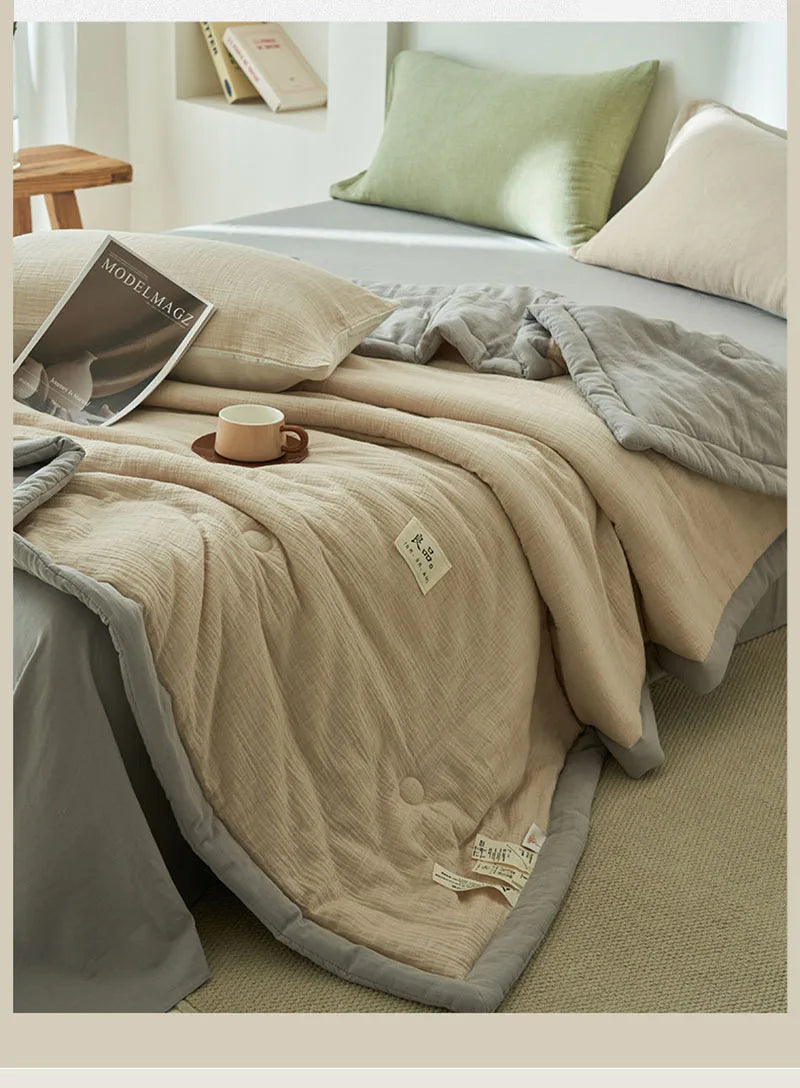 Japanese Double-Layer Yarn Summer Quilt High-Quality Two-Tone Soybean Thin Quilt Skin-Friendly Cooling Comfort for Single Double