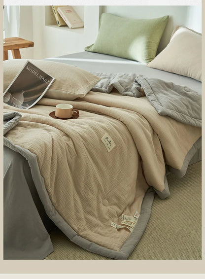 Japanese Double-Layer Yarn Summer Quilt High-Quality Two-Tone Soybean Thin Quilt Skin-Friendly Cooling Comfort for Single Double
