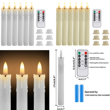 Lot de 6 ou 12 bougies coniques ivoire sans flamme à LED, effet scintillant, avec télécommande, mèche 3D, fonctionne sur piles, décoration de Noël, fenêtre ou mariage