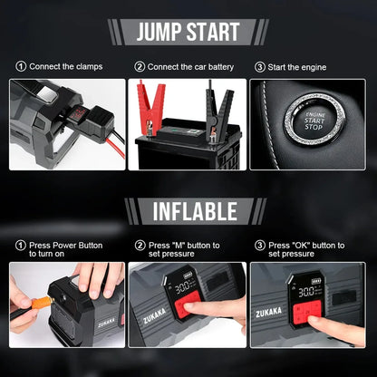 26800mAh Jump Starter with Air Compressor 4000A Booster Tyre Inflator Portable Car Battery Power Bank Charger Air Pump