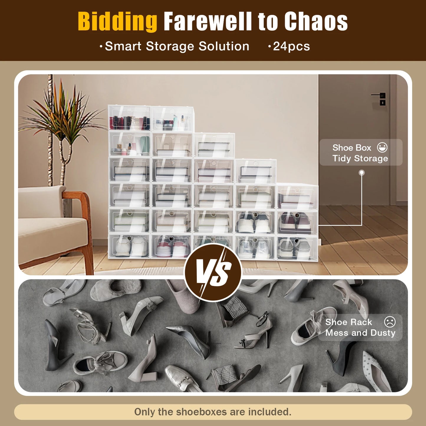 Lot de 24 boîtes à chaussures empilables, épaisses et robustes, transparentes et multifonctionnelles, pour le rangement universel de chaussures et de bottes.