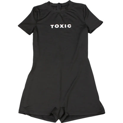Shestyle Letter Printing Toxic Black Playsuit Women Short Sleeve Back Zipper Crew Neck Skinny Exercise Hipster Outfit Fitness