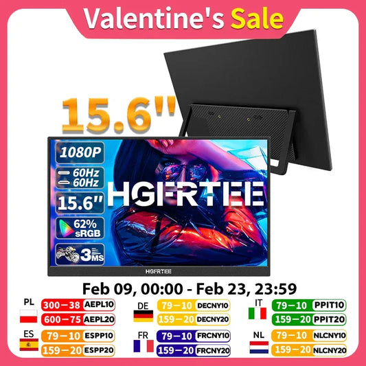 HGFRTEE 15.6inch Portable Monitor FHD-IPS Panel Second Screen for Laptop Gaming Extended Display with Type C HDMI