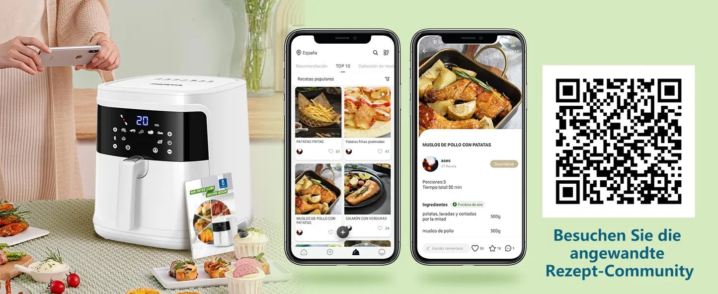 Aigostar White Cube 7L 1900W Smart Air Fryer Without Oil, App and WiFi Control, 7 Programmes with LED Screen, Removable Basket