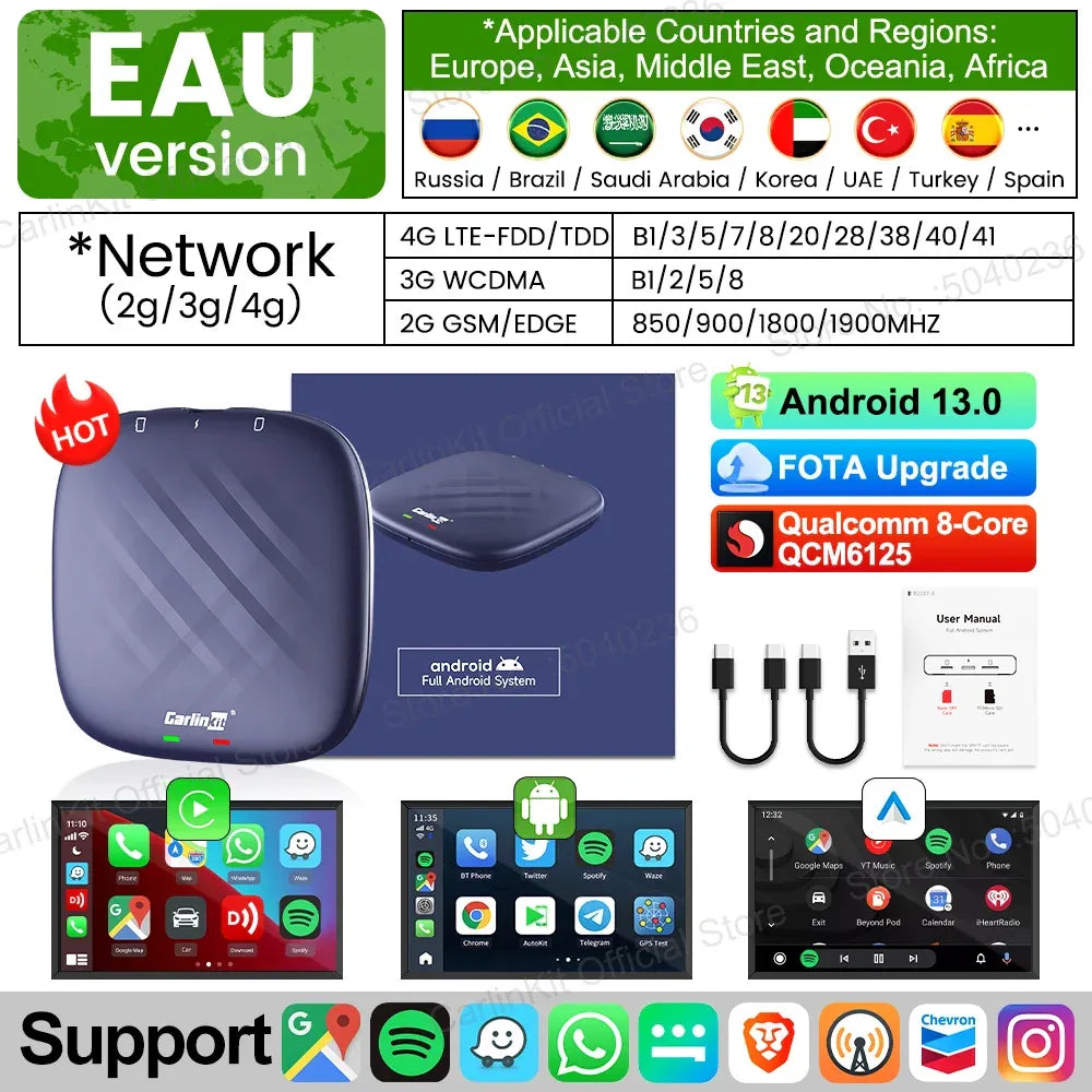 CarlinKit CarPlay Ai Box Android 13 Plus QCM6125 8-core Wireless Android Auto& CarPlay Car USB Adapter FOTA Upgrade For Netflix