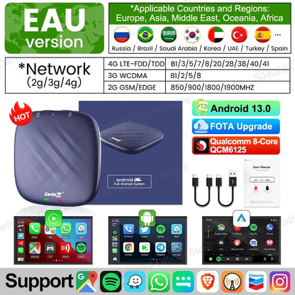 CarlinKit CarPlay Ai Box Android 13 Plus QCM6125 8-core Wireless Android Auto& CarPlay Car USB Adapter FOTA Upgrade For Netflix