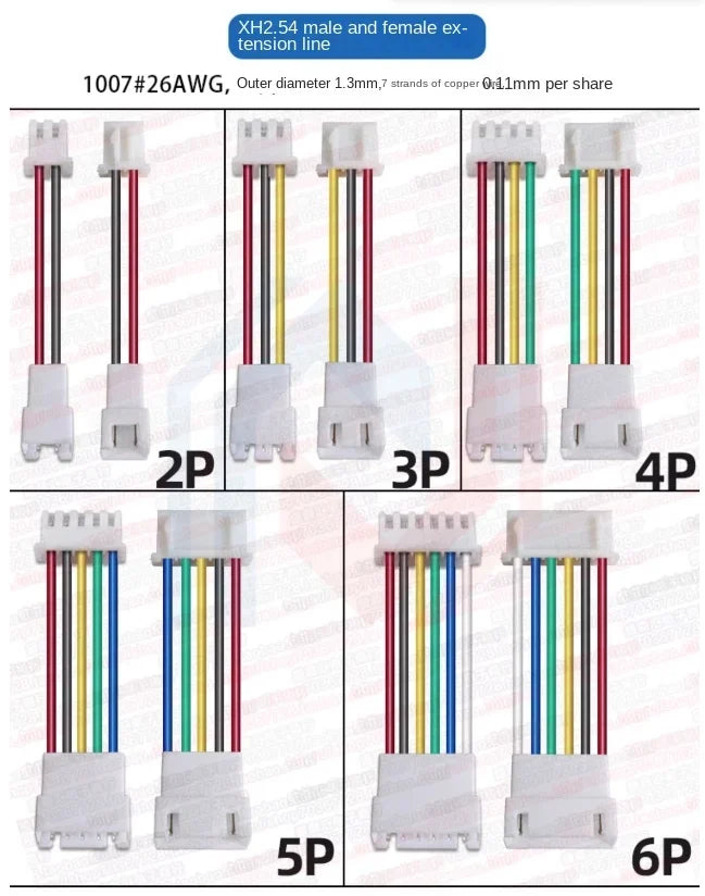 1.25/1.5/HY/PH2.0/XH/XHB/Dupont/SM2.54/2510/VH3.96 Connector Cable 2-6P Plug Socket Male Female Wire Connector Extension Cable