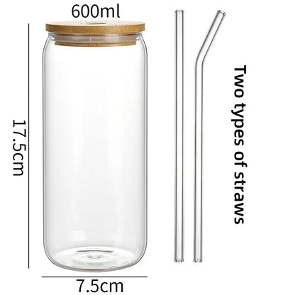 1-4pcs/set High Borosilicate Glass Water Cup 21.3oz Reusable Drinking Cups Ice Coffee Boba Bottle for Restaurant Travel Bottles