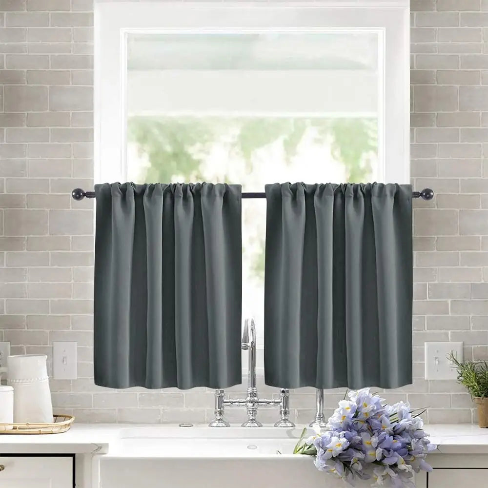 Pure Color Short Tier Curtains for Small Window Treatment Durable Short Blackout Curtain Washable Half Window Curtains