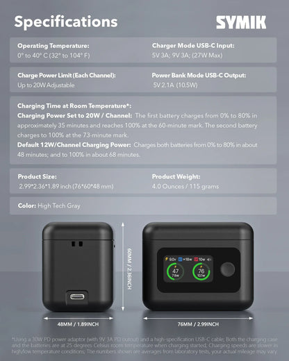Battery Charger for Insta360 X5 Accessories, 27W Dual Fast Charging Case w/LCD Display, Intelligent Two Way Charger Hub