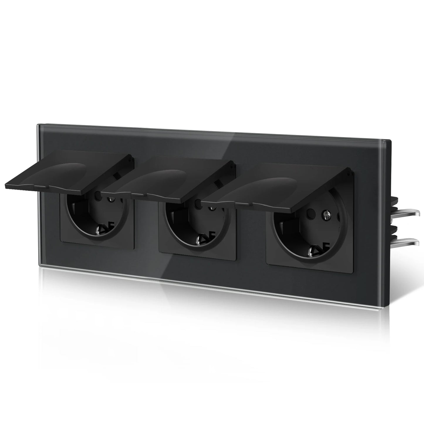 BSEED EU Standard Wall Electric Socket With Cover 16A Bathroom Power Sockets Outdoor Outlet Waterproof Glass Panels E Series