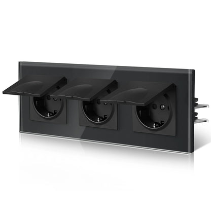 BSEED EU Standard Wall Electric Socket With Cover 16A Bathroom Power Sockets Outdoor Outlet Waterproof Glass Panels E Series