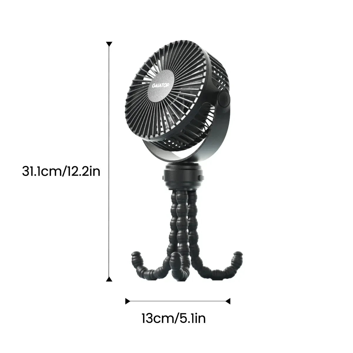 Battery Operated Small Clip on Fan, Detachable 3 Speed Rechargeable 360° Rotate Flexible Tripod Cooling Fan for Car Seat Crib