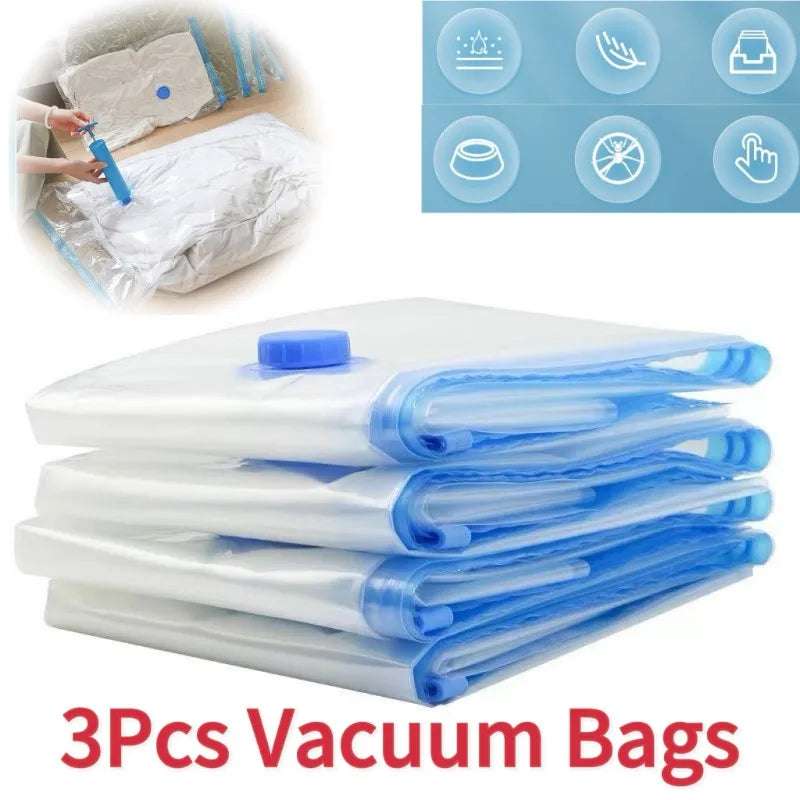 3/5pcs Travel Compression Bags, Travel Essentials Vacuum Storage Bags Space Saving Bags for Suitcases Organizer For Clothes