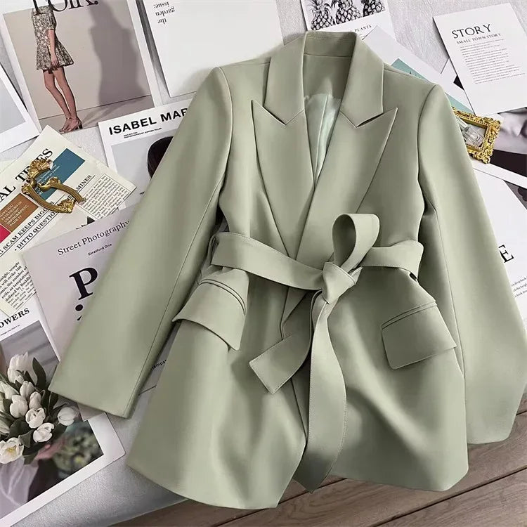 2024 Spring Autumn Suit Jacket Office Lady Fashion Elegant Commute Long Sleeve Lace Up Coat For Women 2024 Female Black Tops
