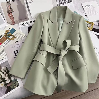 2024 Spring Autumn Suit Jacket Office Lady Fashion Elegant Commute Long Sleeve Lace Up Coat For Women 2024 Female Black Tops