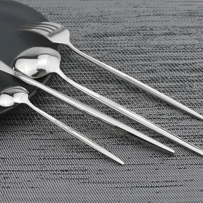 24Pcs Stainless Steel Cutlery Set Black Handle Golden Dinnerware Knife Fork Spoon Kitchen Tableware Gift Set