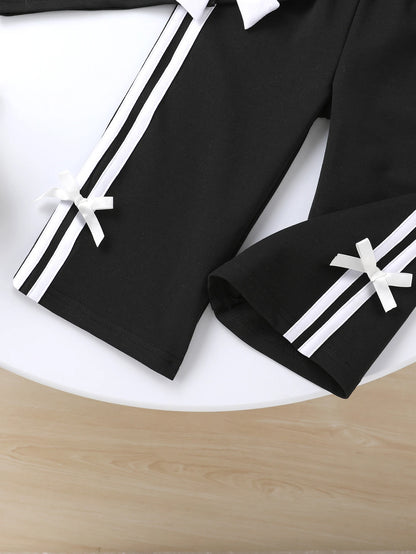 Baby Girls' Spring Outfit Set, Cute Bow Decor Long Sleeve Sweatshirt & Casual Soft Pants