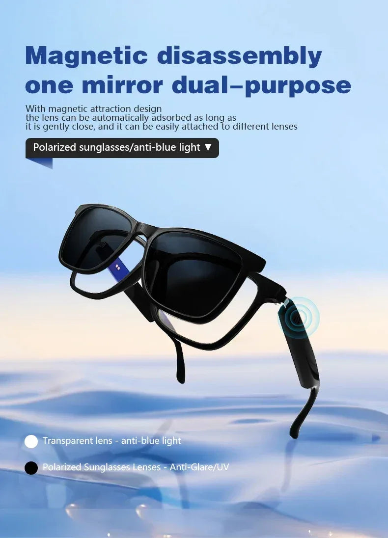 CLLOIO Bluetooth Smart Prescription Glasses Magnet Clip On Polarized Myopia Eyewear Anti Blue Light Progressive Reading Glasses