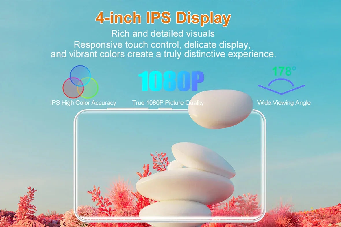 Famue BF12 4-inch 1080P MP4 Player, Android 10, Wi-Fi Bluetooth, YouTube Instagram Spotify Amazon Music Play Store Download