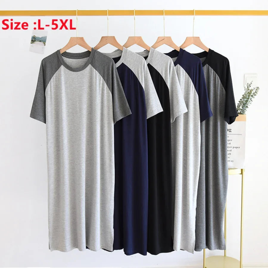 Plus Size 4XL 5XL Men's Summer Pajamas Modal Fabric Casual Soft Men's Nightgown Night Dress Male Oversized Bathrobe Mens Robe