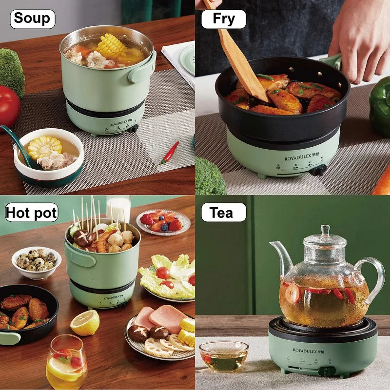1.7L Folding Electric Cooker 3 Gear Adjustment Non-stick Electric Frying Pan Travel Hot Pot Dormitory Multi-function Pot 220V