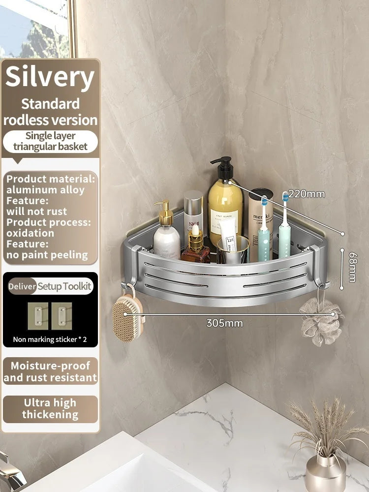 No Need To Drill Walls for Installation Aluminum Bathroom Shelf Shelves Shampoo Rack Storage Holder Kitchen Organizer Wall Rack