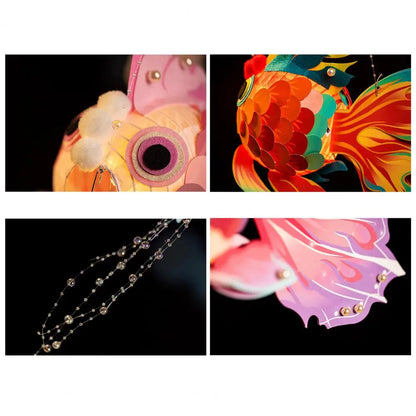 1 Set Goldfish Paper Lantern with Pole DIY Handmade Lantern Chinese New Year Mid-Autumn Festival Fish Night Light Material Bag