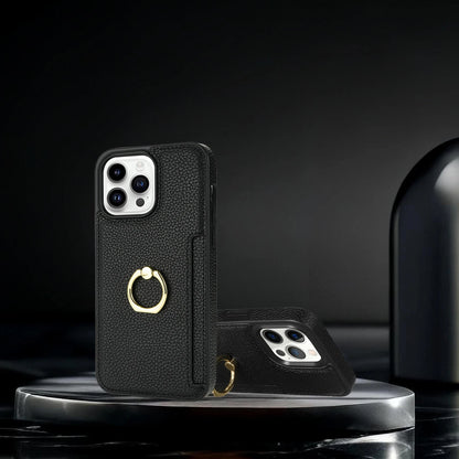 Leather Wallet Phone Case for iPhone Air 17 16 15 14 13 12 11 Pro Max XS XR X 7 8 Plus Ring Holder Card Solt Litchi Stand Cover