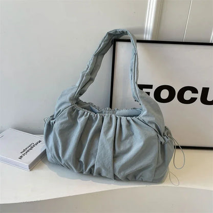 Nylon Cloth Bag Women Tote Bag Large Capacity Summer 2025 New Fashionable women's pleated Outdoor Travel bag Shoulder Bag