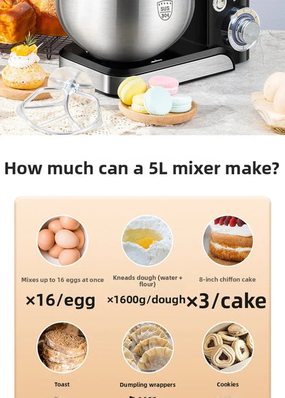 5L Stand Mixer – 3-in-1 Multifunctional Kitchen Machine with Dough Hook, Beater & Whisk,1000W Powerful Motor for Baking/Cooking