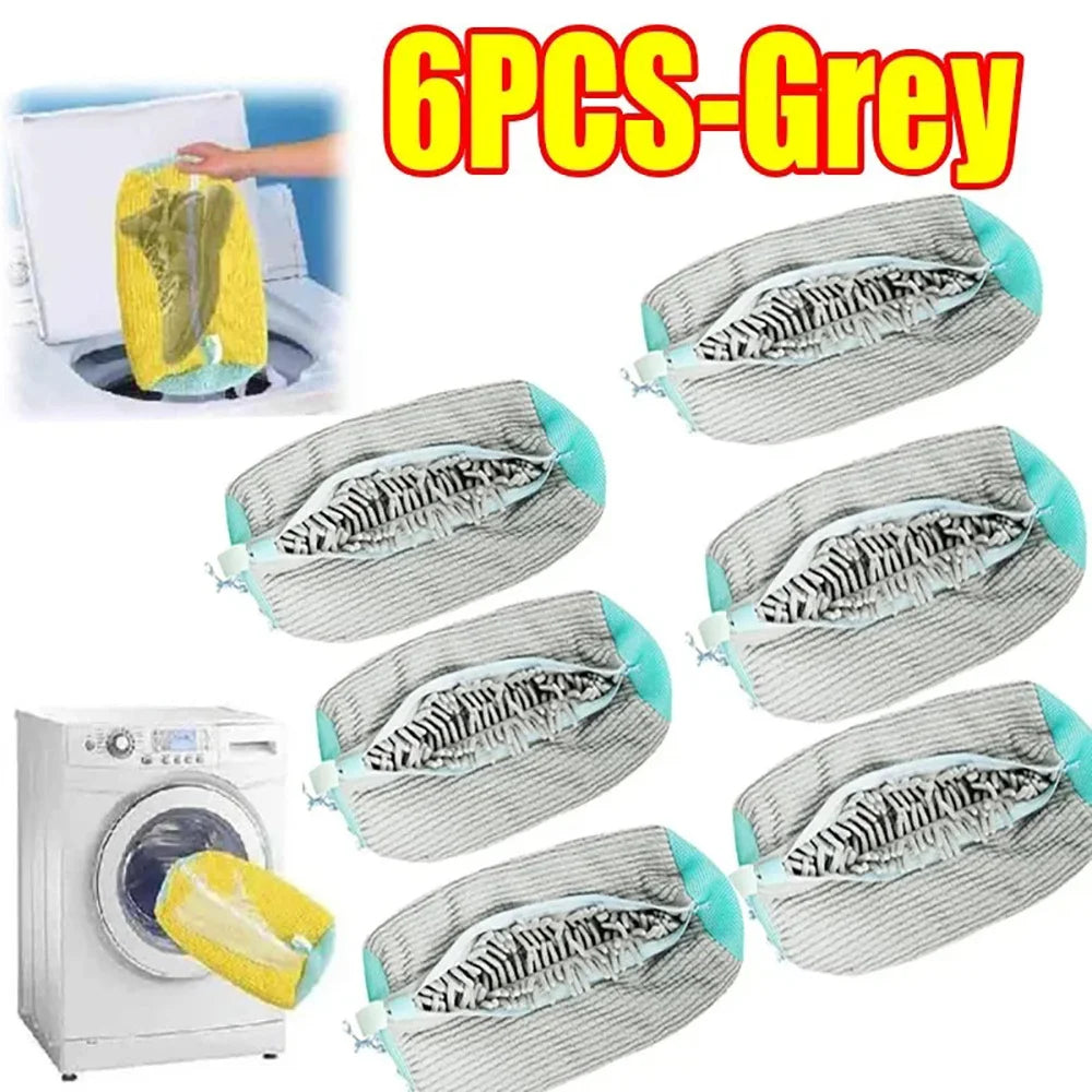 Fluffy Fiber 360 ° Surround Cleaning Shoe Washing Bag - Reusable Durable Machine-Washable Laundry Bag with Zipper Closure (1Pc)
